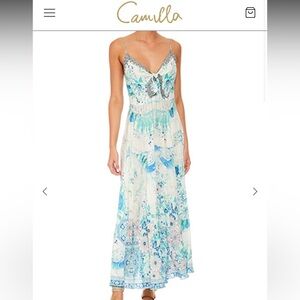 Camilla Aqua and White Patterned Maxi Dress